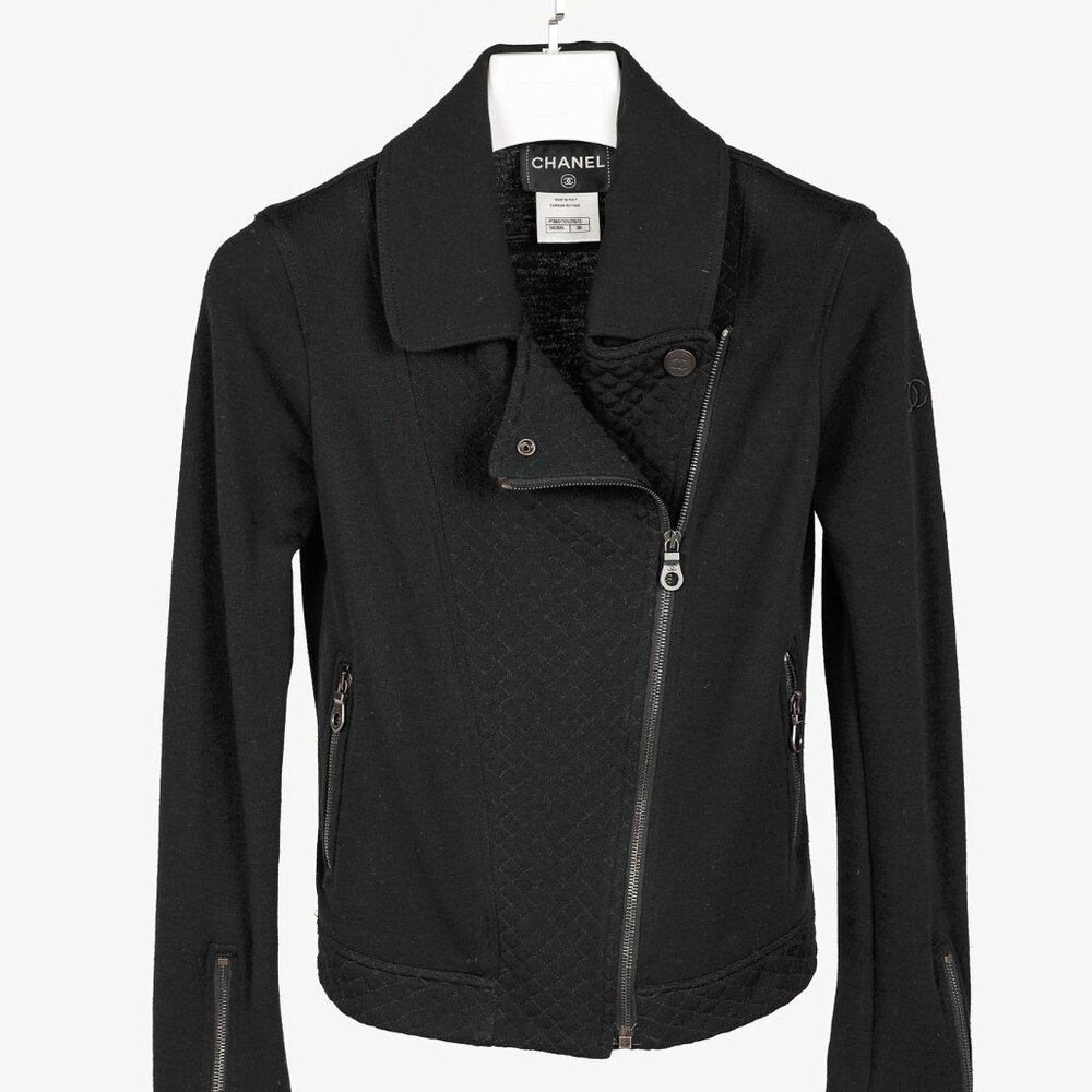 Chanel Black Wool Quilted Moto Jacket